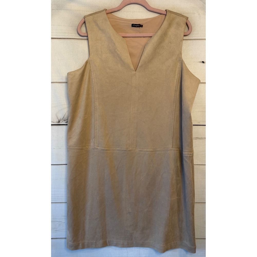 J.McLaughlin Tan Faux Suede V-Neck Shift Dress Sleeveless XL